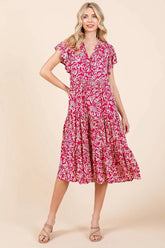 Mittoshop Abstract Print Ruffle Tier Midi Dress OutfitFlow